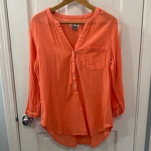 Lightweight Women's Orange/peach Button-Up tunic 100% cotton size large Old Navy